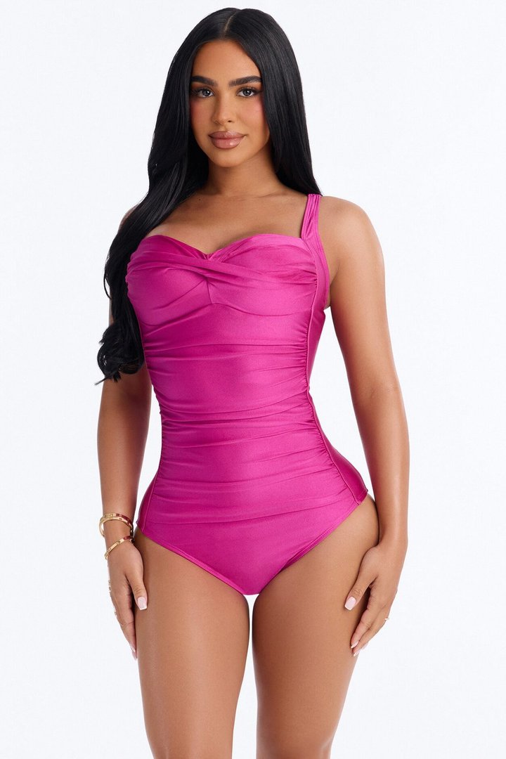 Summer Doll 1 Piece Ruched Swimsuit - Fuchsia