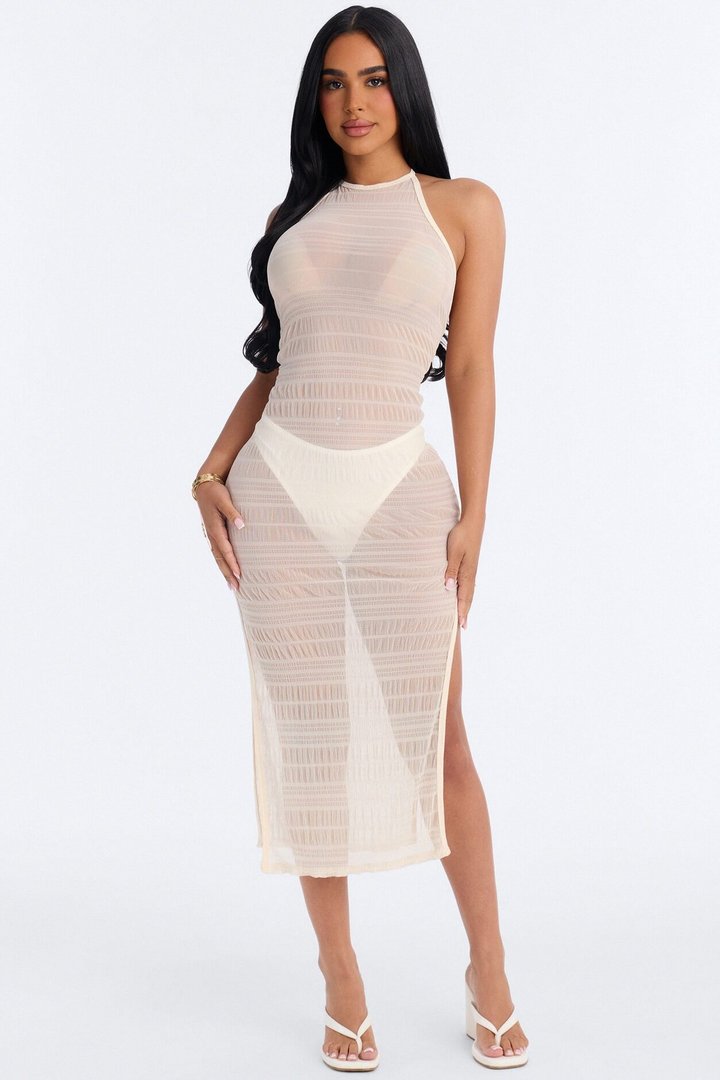 By The Pool Midi Sheer Swim Cover Up Dress - White