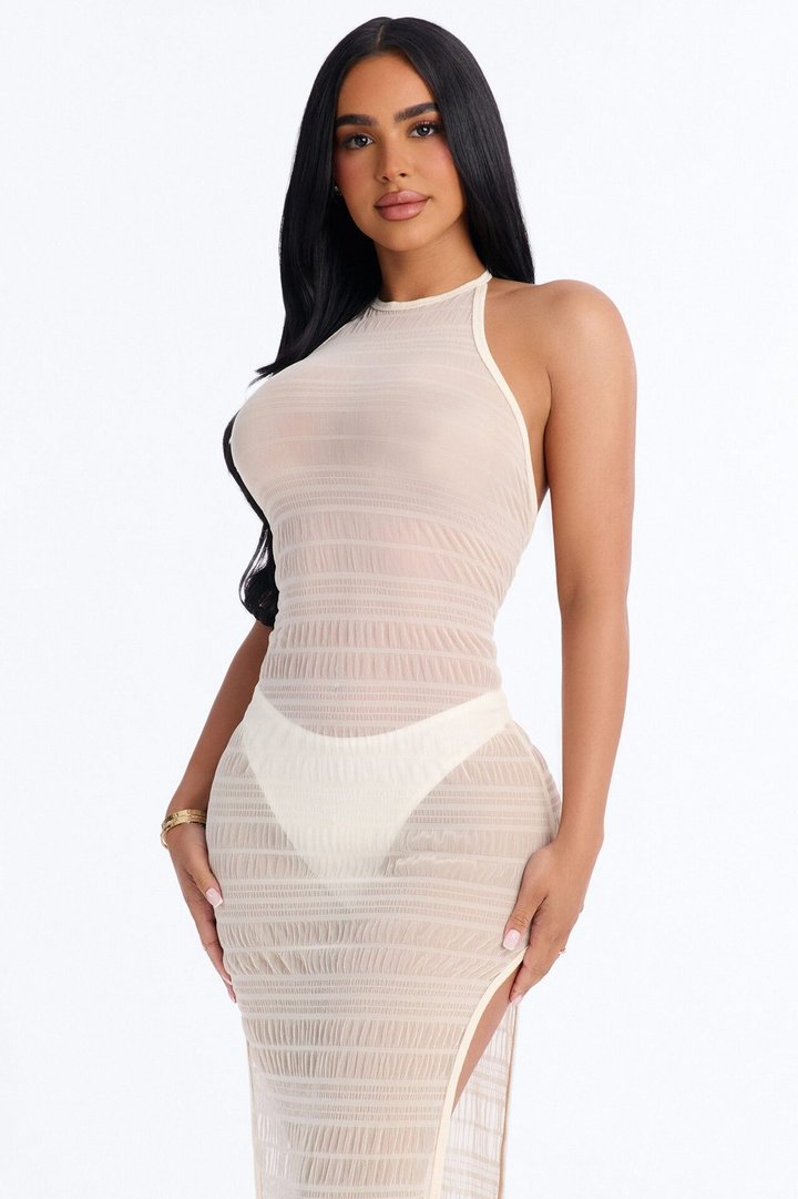 By The Pool Midi Sheer Swim Cover Up Dress - White