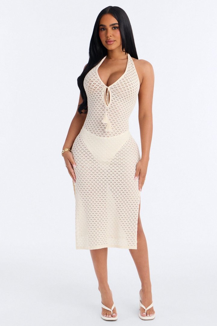 Shore Waves O-Ring Midi Swim Cover Up Dress - White