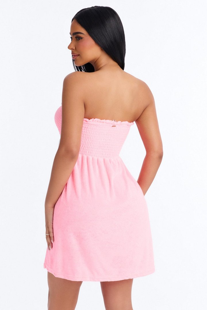 Coast To Coast Terry Cloth Smocked Tube Cover Up Dress - Pink