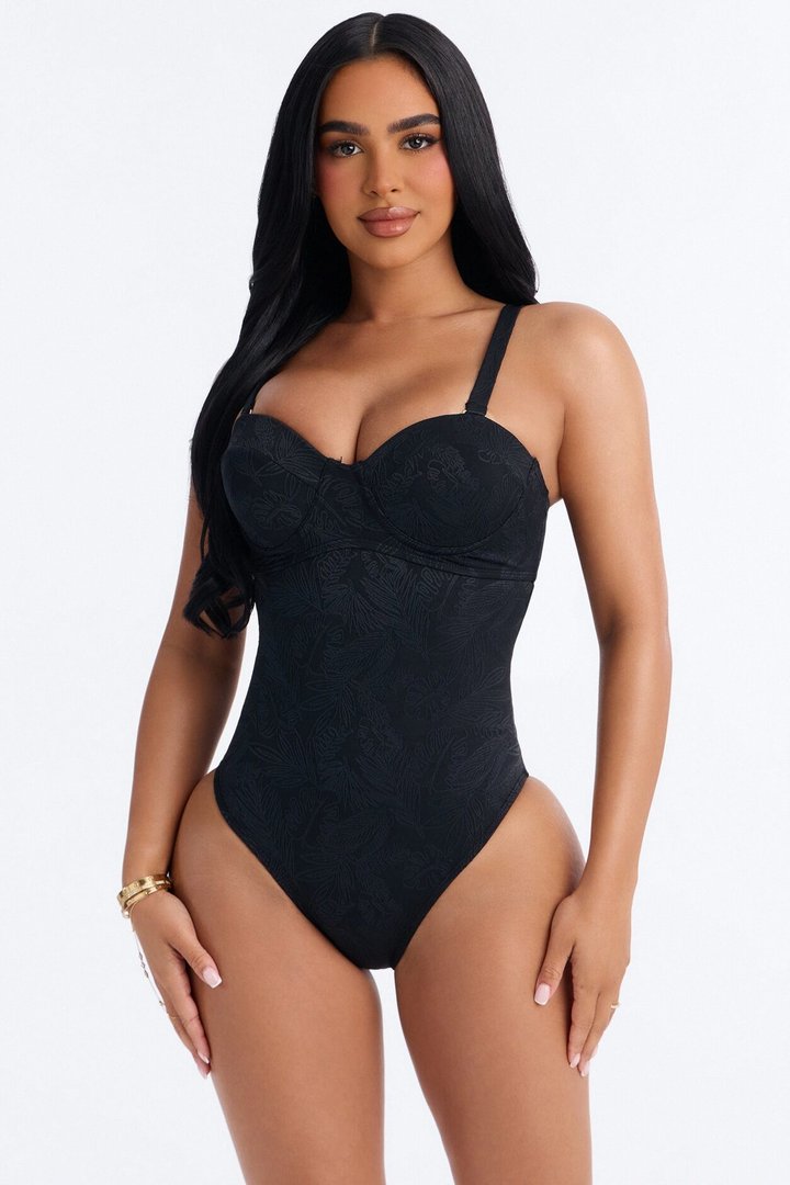 That's Hot 1 Piece Textured Underwire Swimsuit - Black