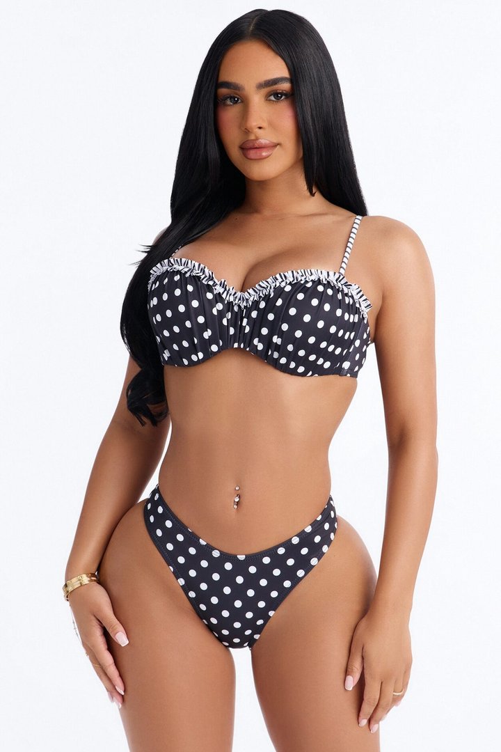 Radiant 2 Piece Polka Dot Bralette Bikini Set - Black/White