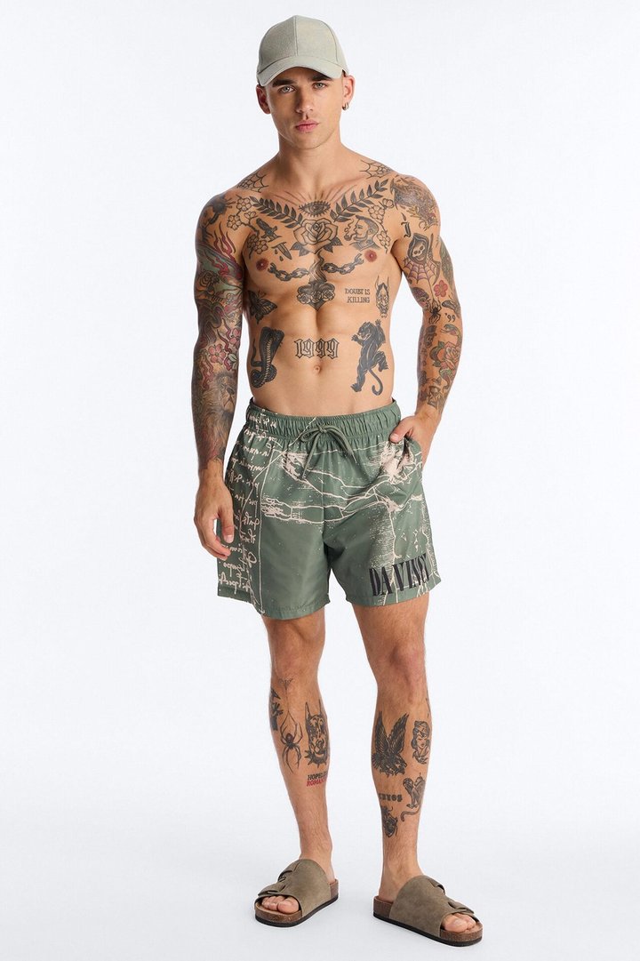 Da Vinci Museum Art Swim Trunk 6″ - Green