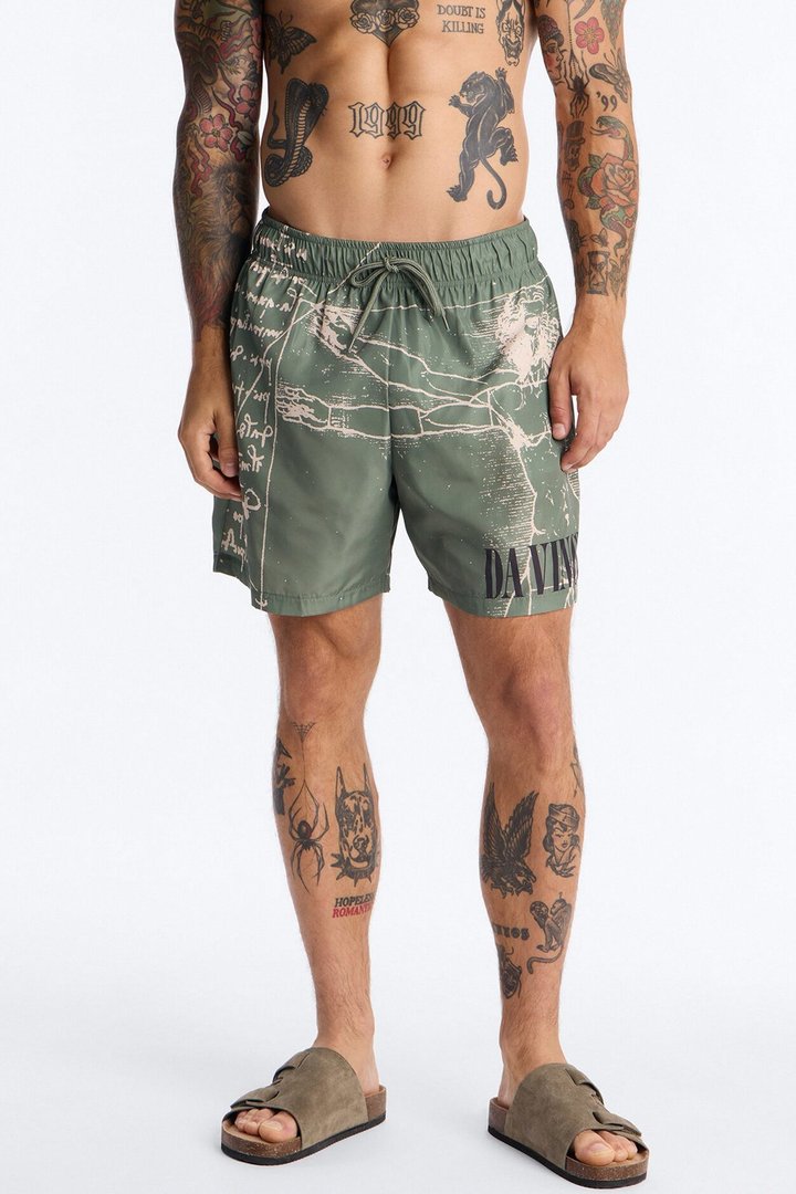 Da Vinci Museum Art Swim Trunk 6″ - Green