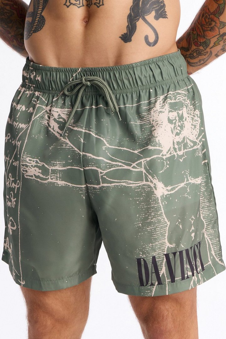 Da Vinci Museum Art Swim Trunk 6″ - Green