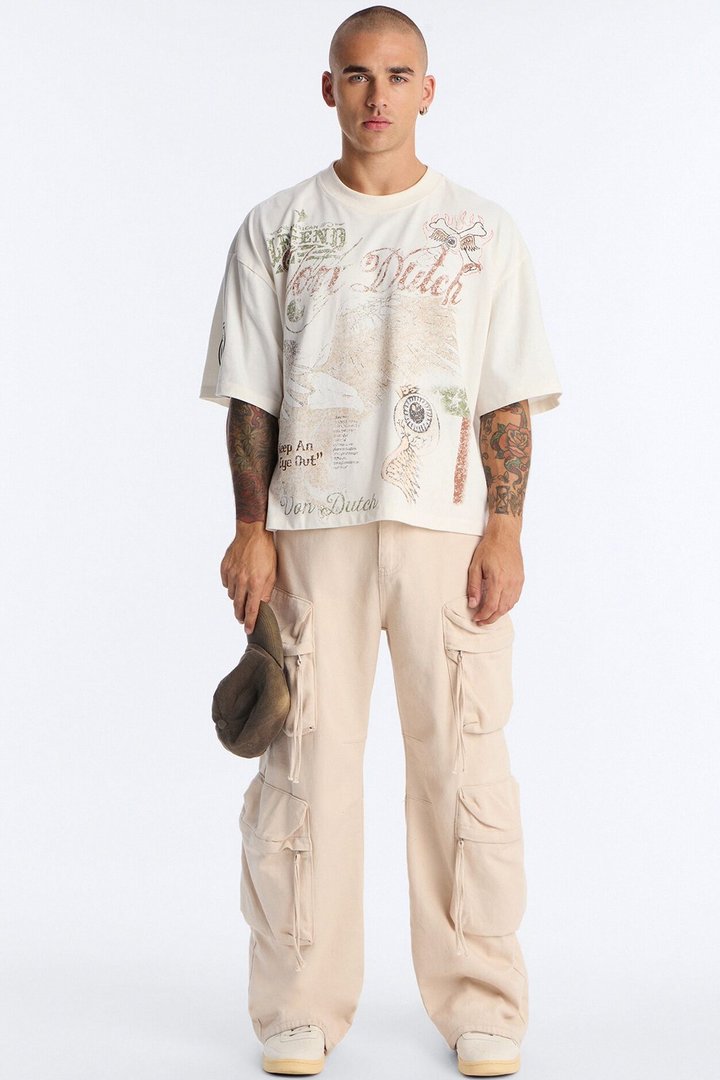 Von Dutch Collage Heavy Weight Boxy Short Sleeve Tee - Cream
