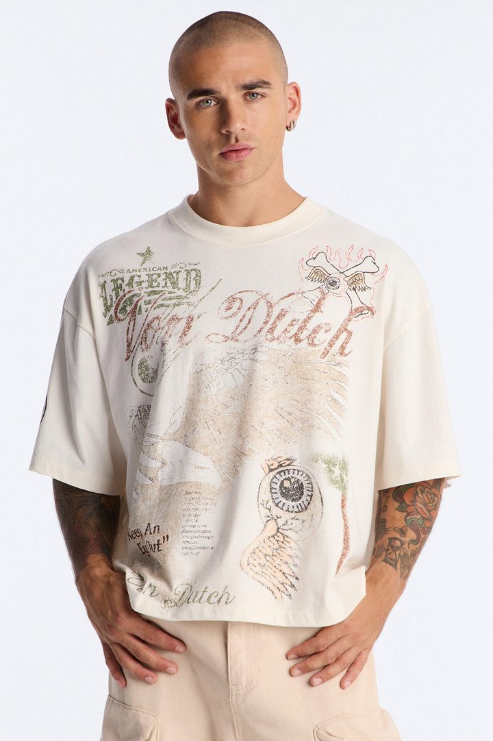 Von Dutch Collage Heavy Weight Boxy Short Sleeve Tee - Cream