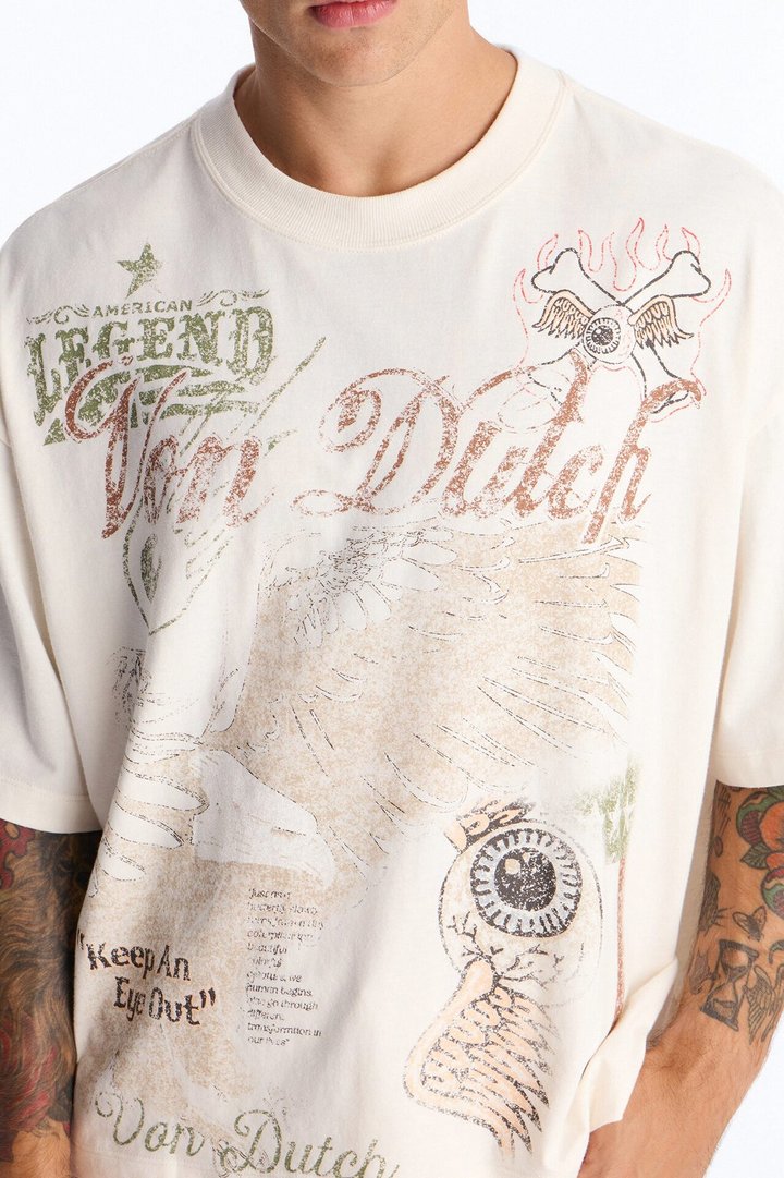Von Dutch Collage Heavy Weight Boxy Short Sleeve Tee - Cream