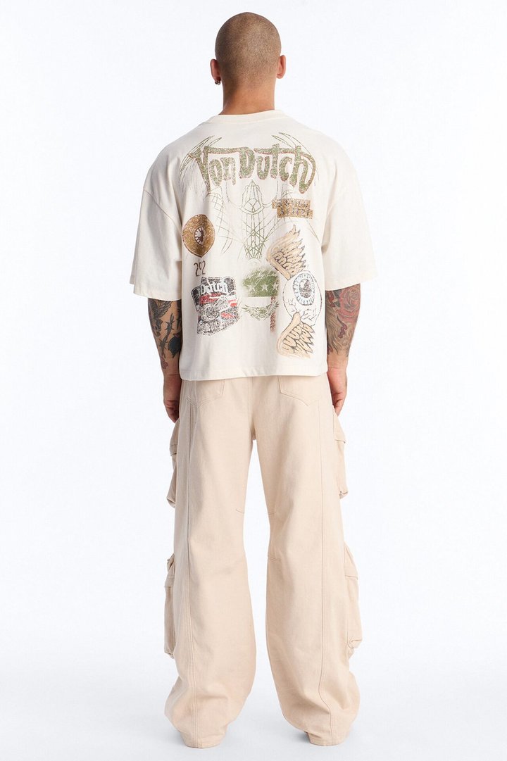 Von Dutch Collage Heavy Weight Boxy Short Sleeve Tee - Cream