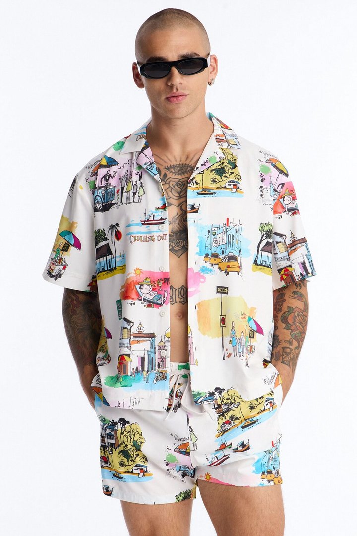 Euro Summer Cuban Collar Shirt - Multi Color