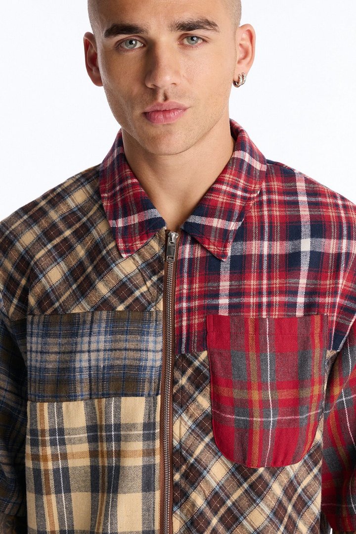 Relaxed Tartan Drift Plaid Zip Up - Multi Color