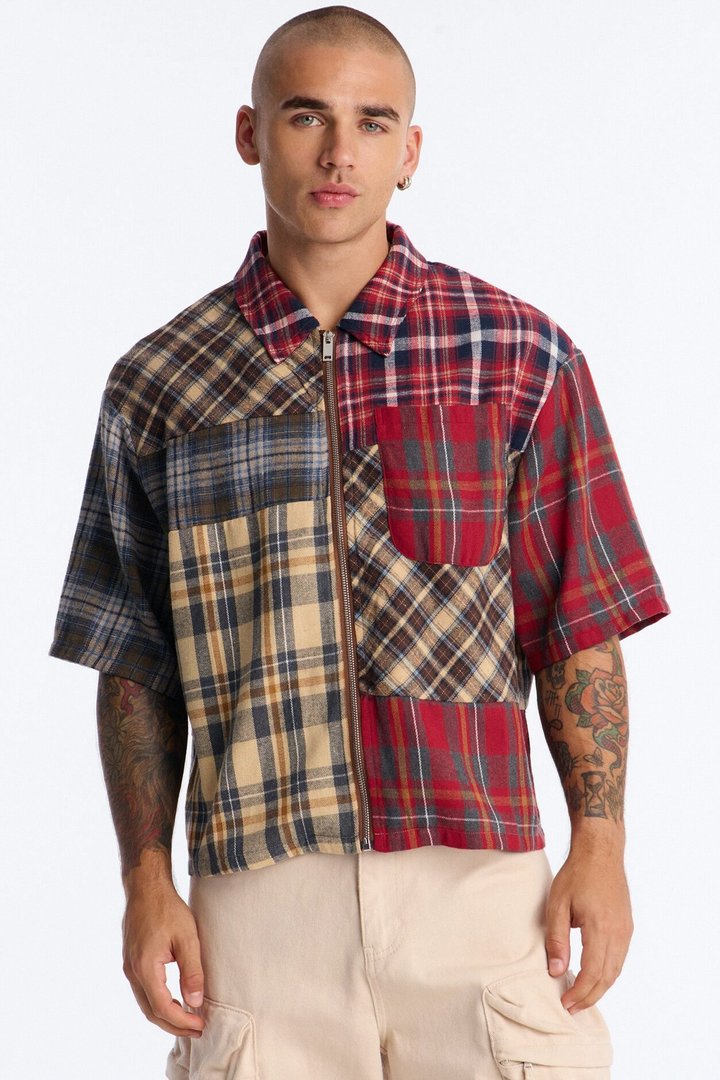 Relaxed Tartan Drift Plaid Zip Up - Multi Color