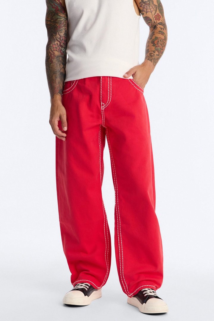 Heavy Stitch Barrel Jean - Red