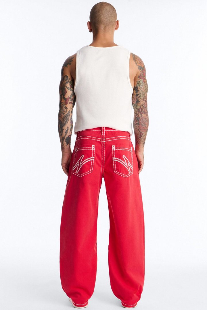 Heavy Stitch Barrel Jean - Red