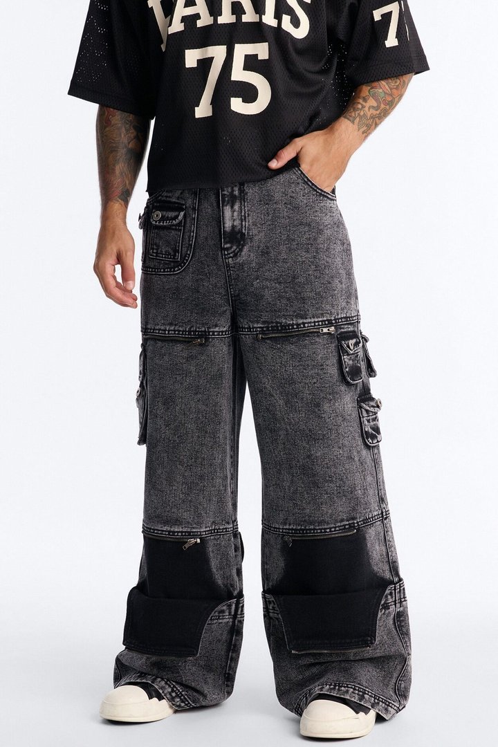 Zip-Off 2 Way Baggy Cargo Jean - Black Wash