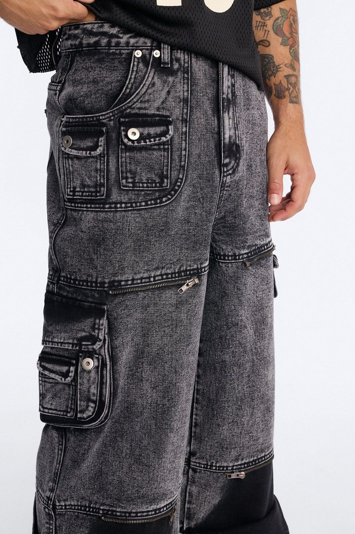 Zip-Off 2 Way Baggy Cargo Jean - Black Wash