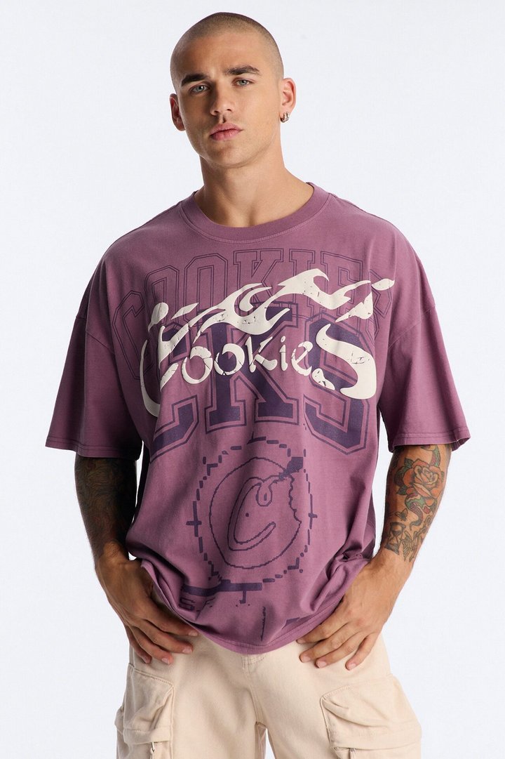Cookies University Vintage Oversized Heavyweight Short Sleeve Tee - Purple