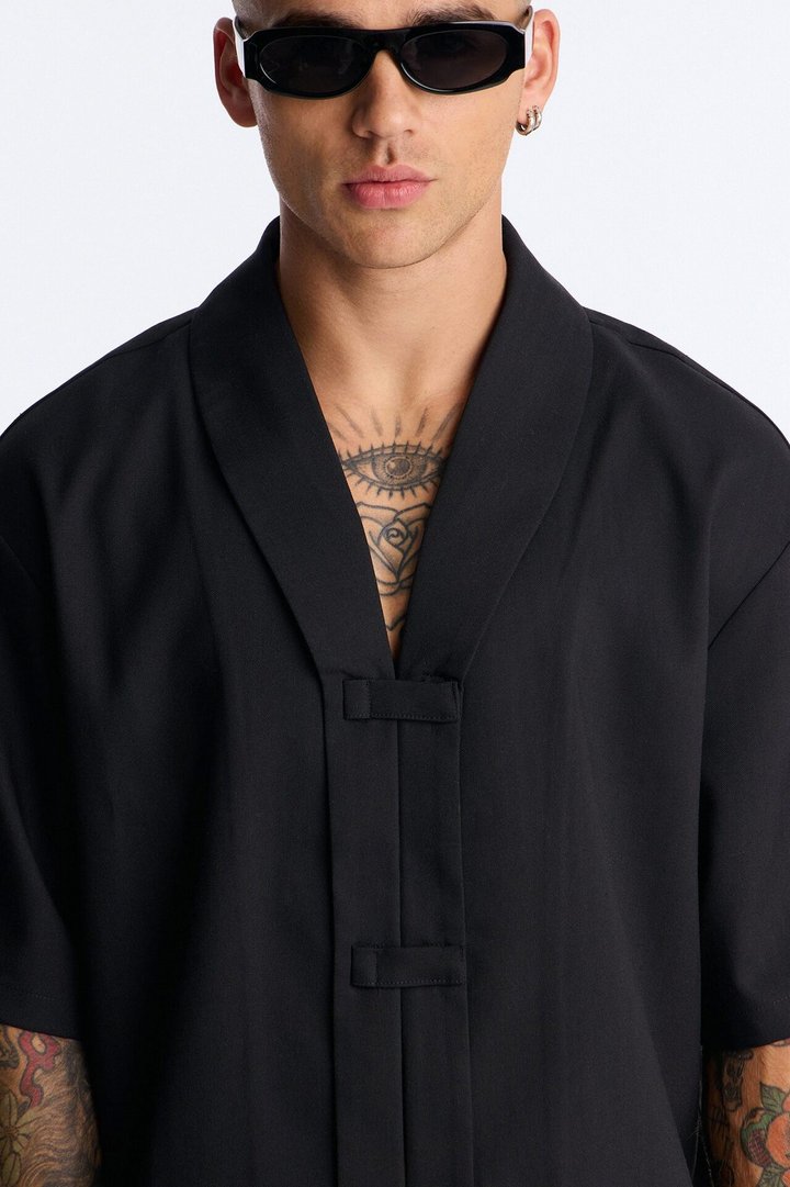 Maison Tailored Toggle Shirt - Black