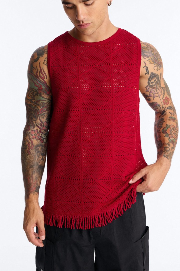 Cabana Tassel Fringe Tank - Red