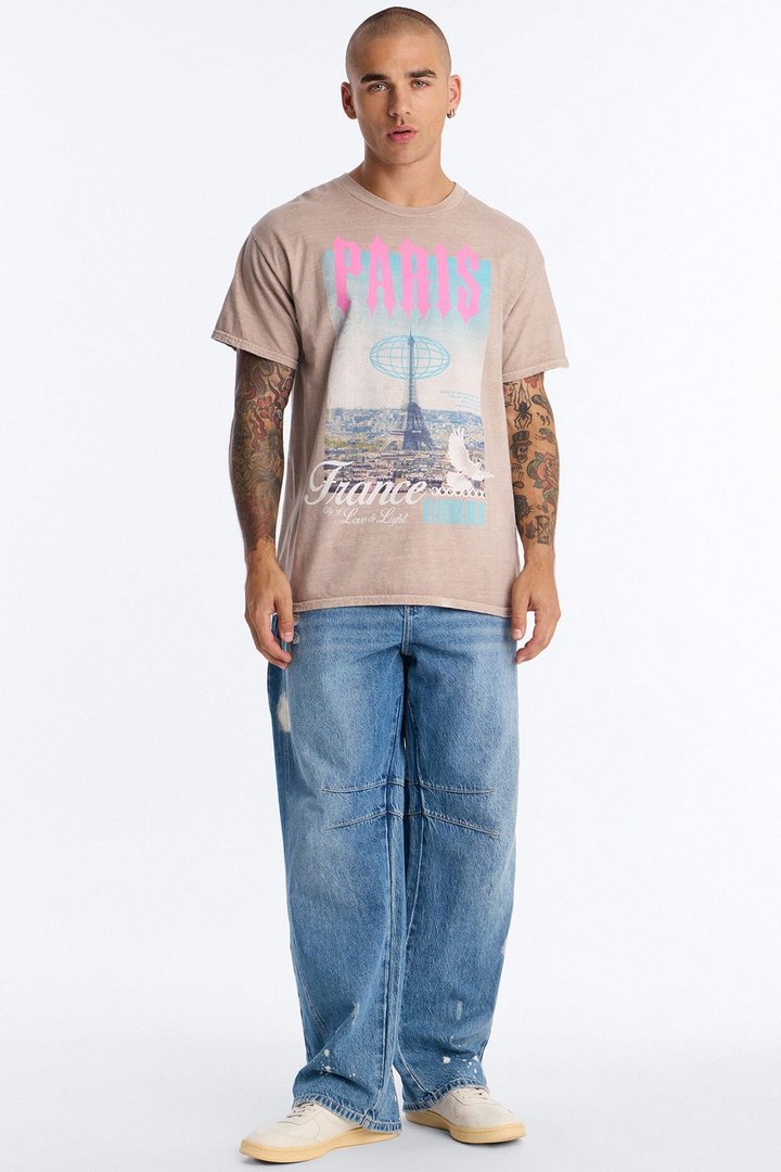 Doves In Paris Vintage Short Sleeve Tee - Sand