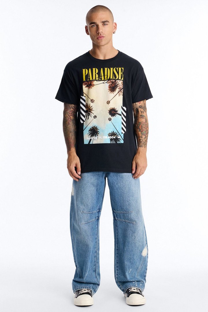 Paradise City Oversized Short Sleeve Tee - Black