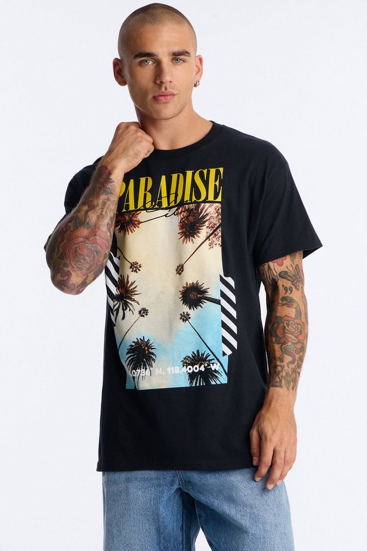 Paradise City Oversized Short Sleeve Tee - Black
