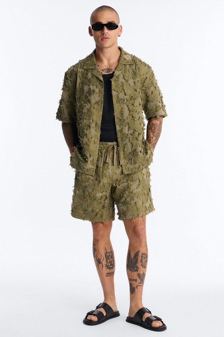 Sandworm Dune Cuban Collar Button Up Shirt - Olive