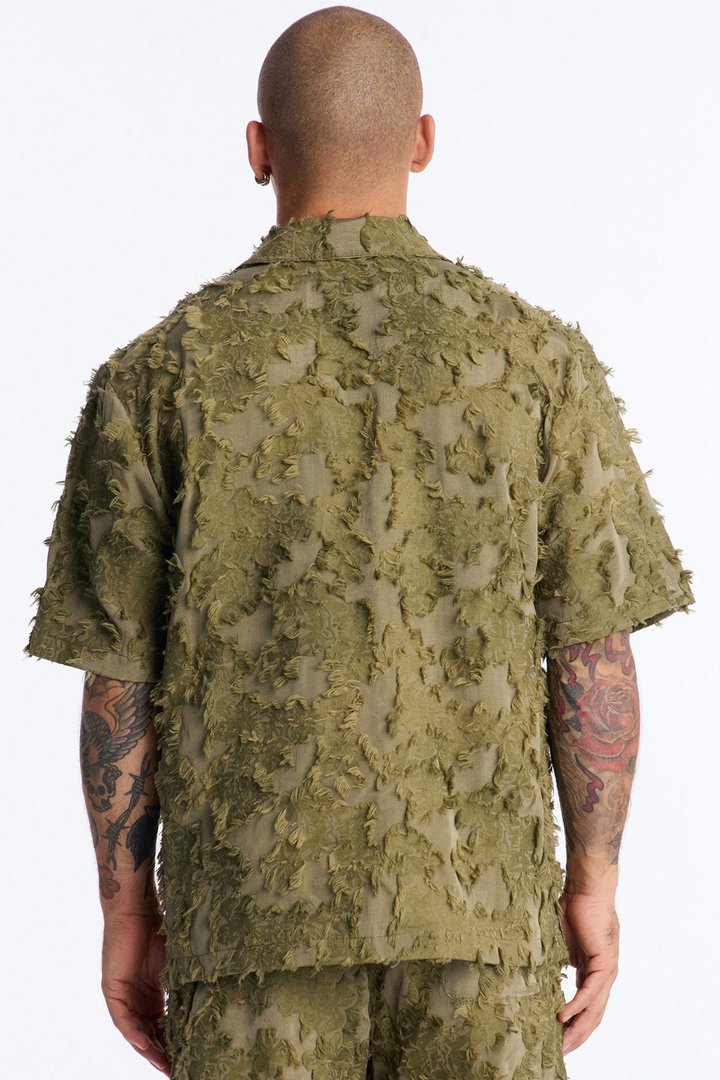 Sandworm Dune Cuban Collar Button Up Shirt - Olive