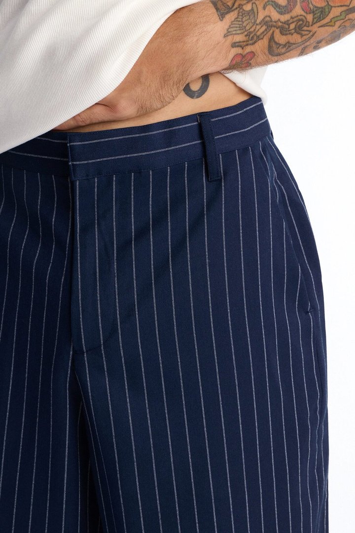 Baggy Striped Trouser Short - Navy