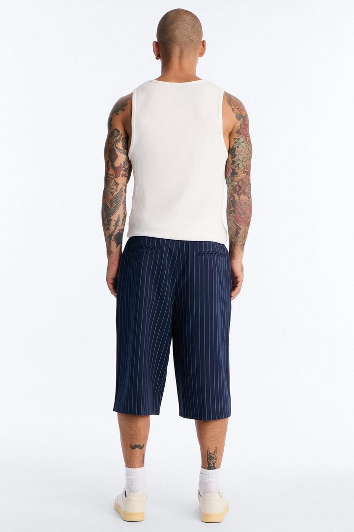 Baggy Striped Trouser Short - Navy