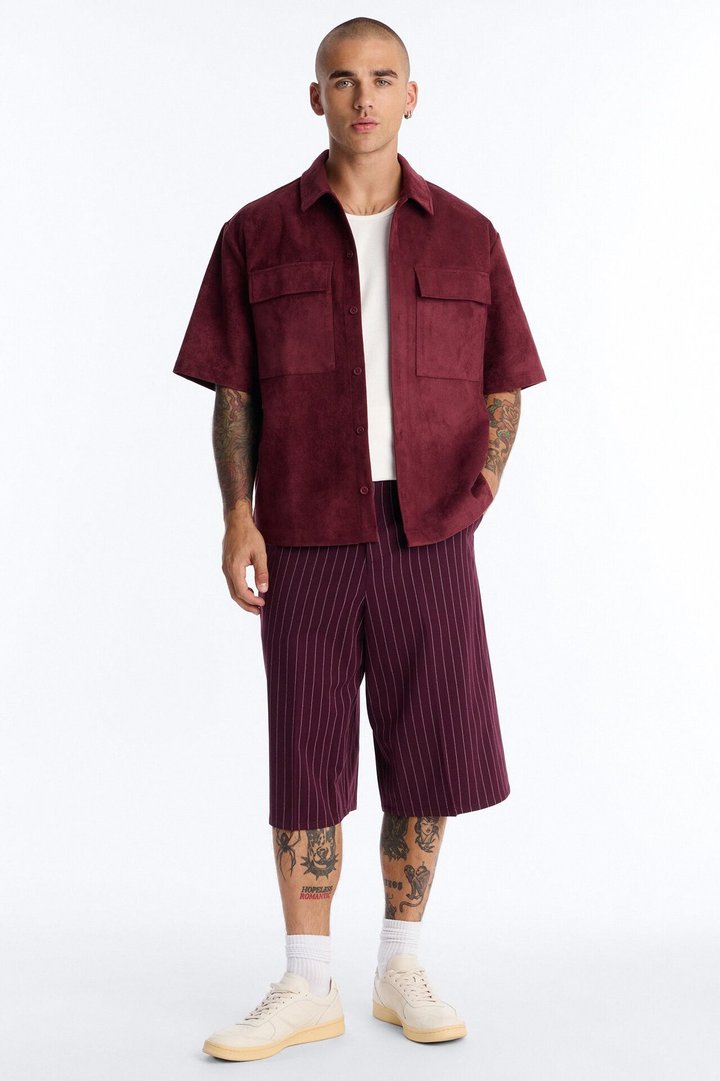 Baggy Striped Trouser Short - Burgundy