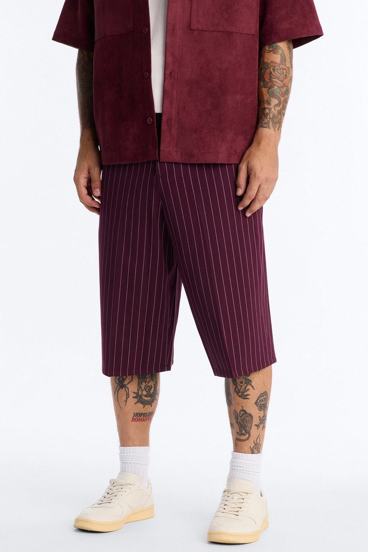 Baggy Striped Trouser Short - Burgundy