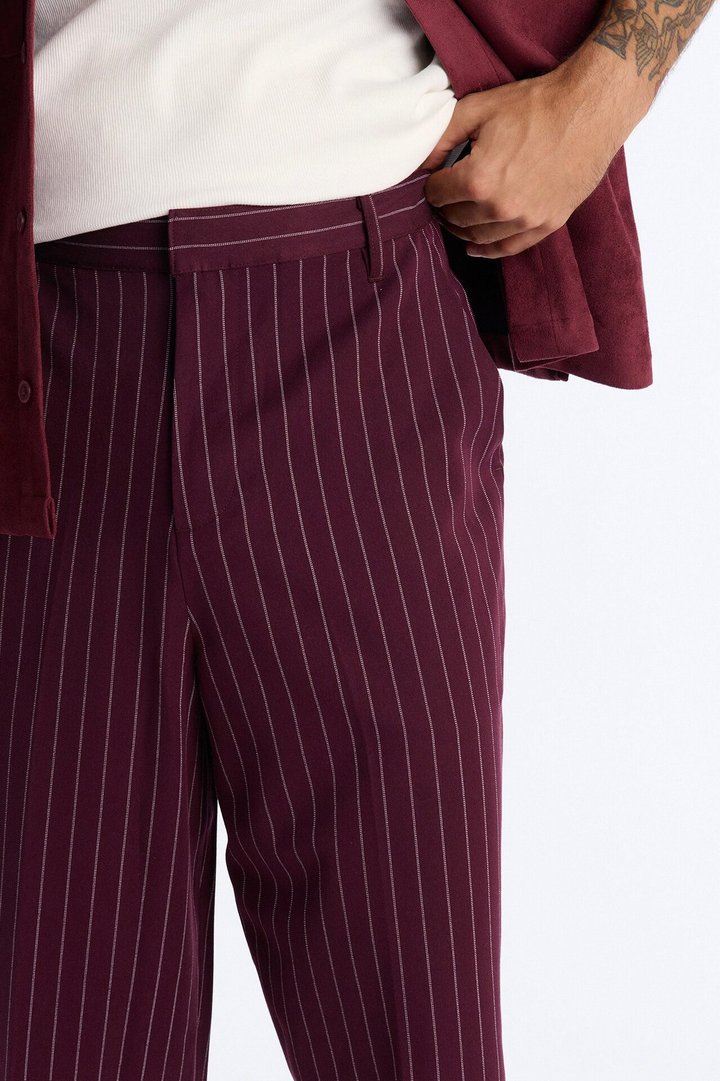 Baggy Striped Trouser Short - Burgundy