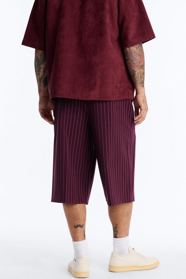 Baggy Striped Trouser Short - Burgundy