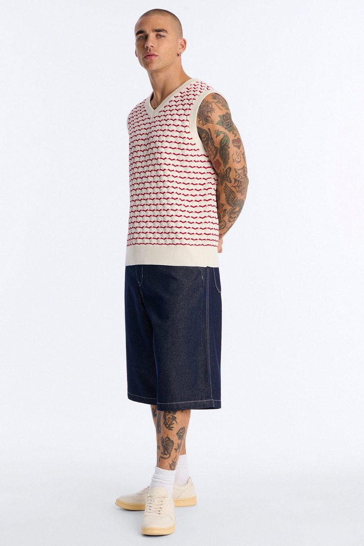 Diamond Textured Knit Tank - Cream/combo