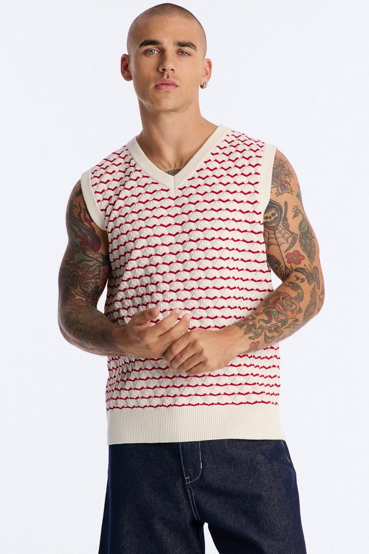 Diamond Textured Knit Tank - Cream/combo