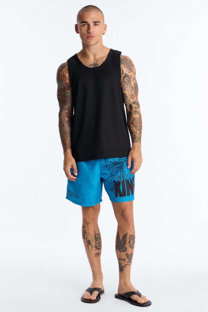 Jesus Is King Swim Trunk 7″ - Blue
