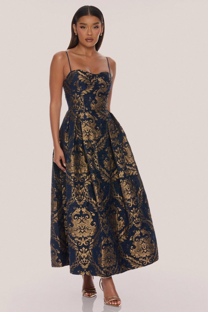 Vanya Jacquard Maxi Dress - Navy/combo