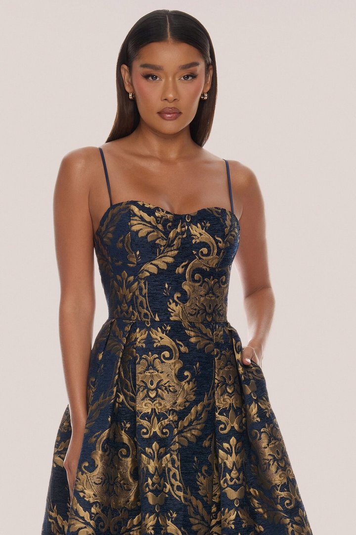 Vanya Jacquard Maxi Dress - Navy/combo