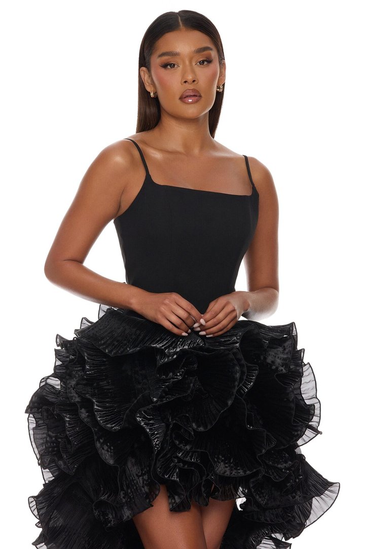 So Popular High Low Ruffle Gown - Black