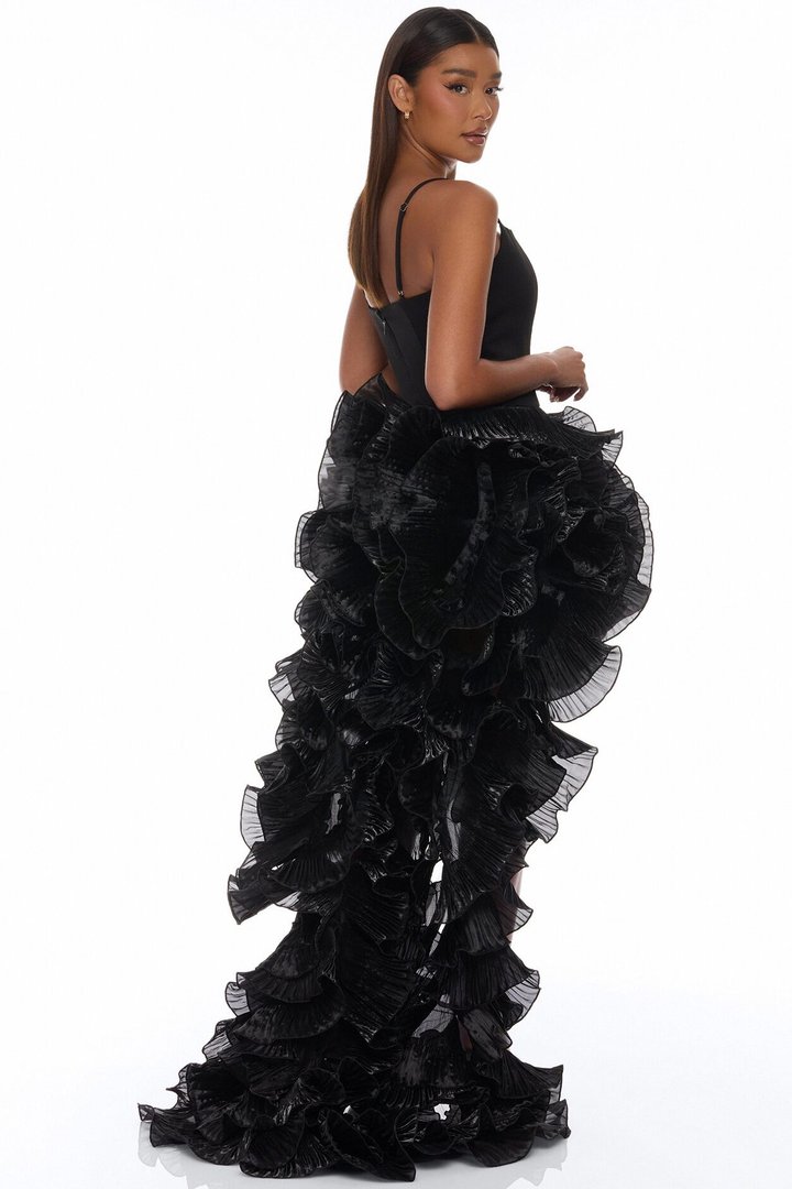 So Popular High Low Ruffle Gown - Black