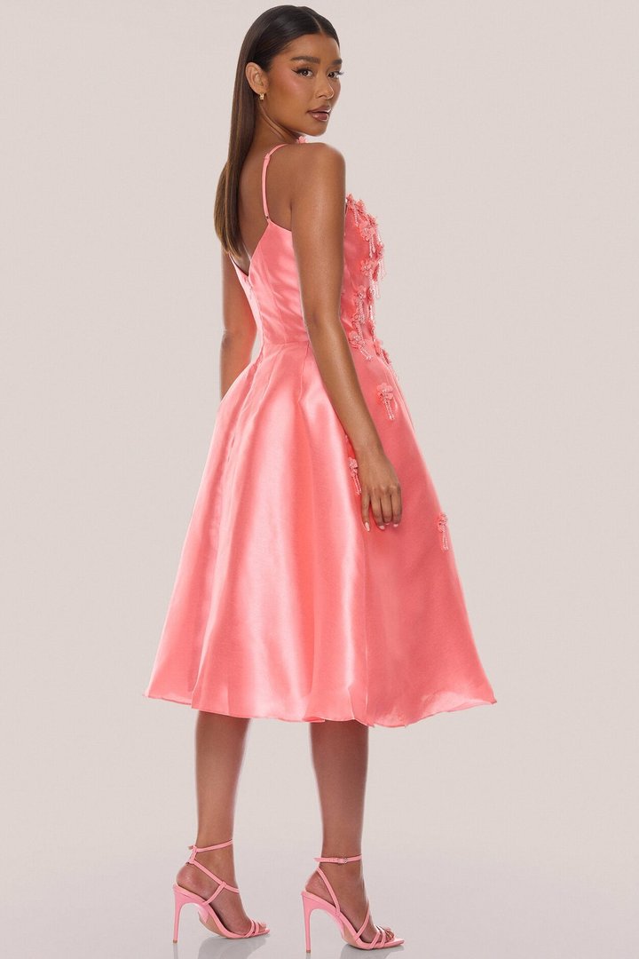 Eternal Bloom Taffeta Midi Dress - Coral