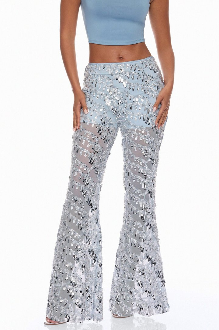 Zariah Sheer Sequin Pant - Light Blue