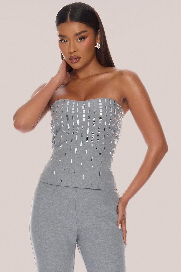 Standout Moment Rhinestone Pant Set - Grey