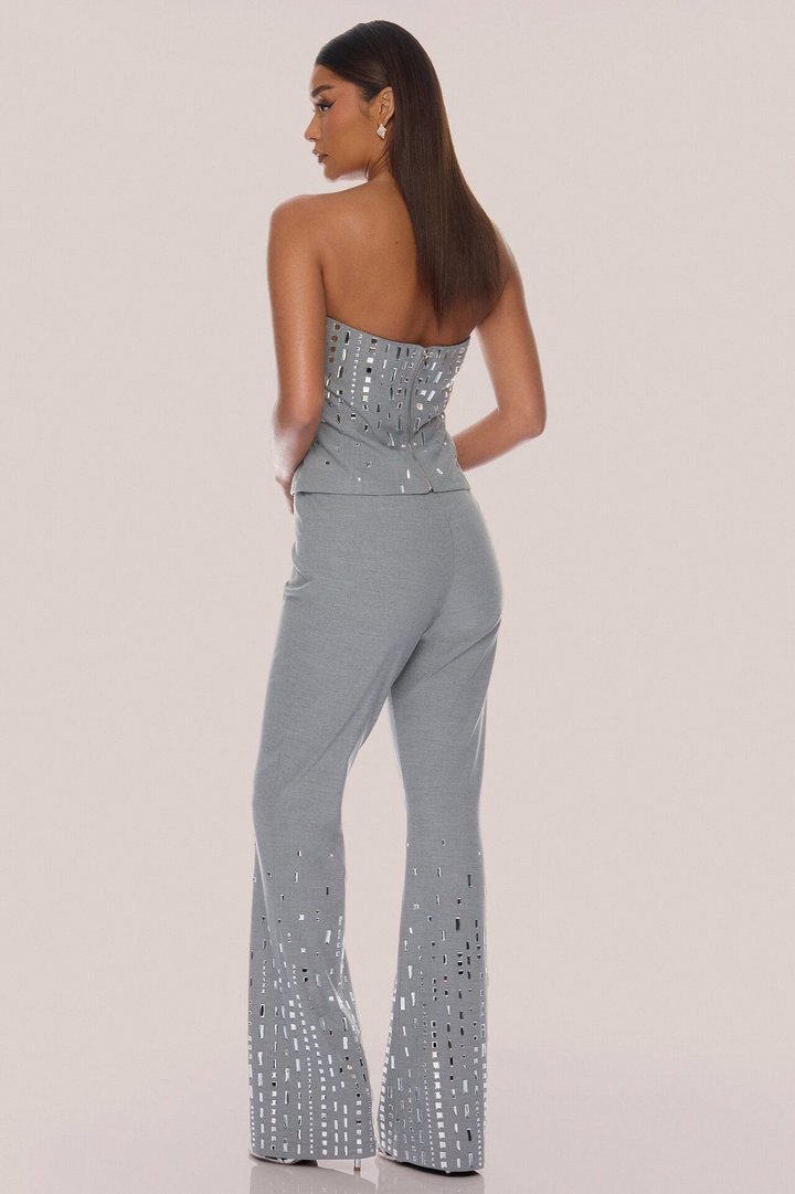 Standout Moment Rhinestone Pant Set - Grey