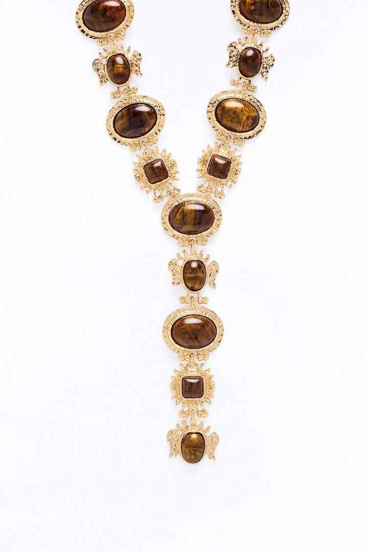 Earthline Jeweled Lariat Necklace - Gold/Brown