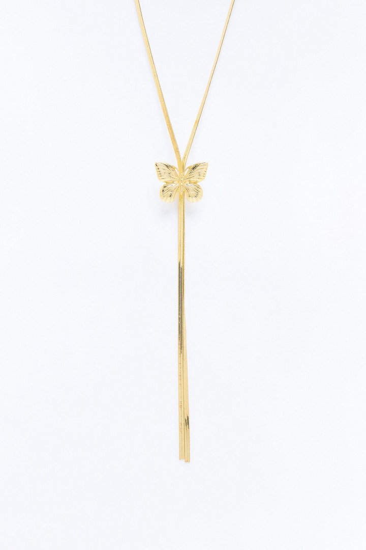 Drifting Butterfly Lariat Necklace - Gold