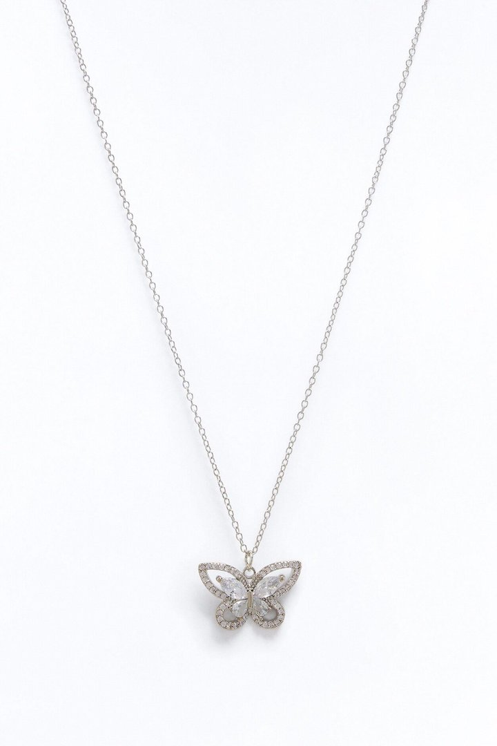 Cubic Zirconia Butterfly Necklace - Silver