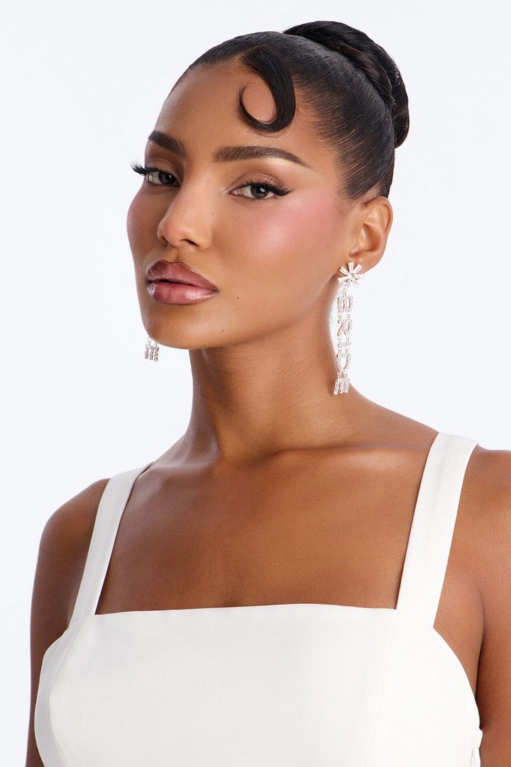 Bride Era Rhinestone Drop Earrings - Silver